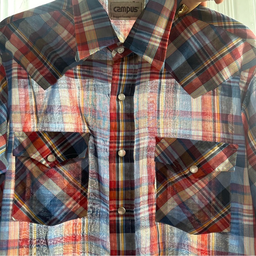 Vintage 70s Campus Rugged Country cowboy button up plaid shirt Medium - Picture 5 of 9